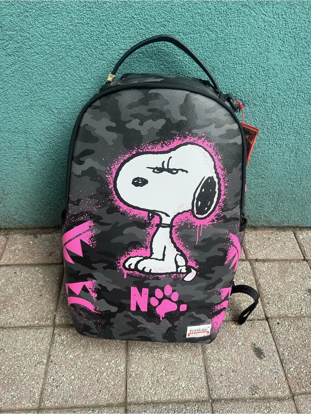 Sprayground Kids Accessories Backpack Snoopy Camo in Black, Gray & Pink